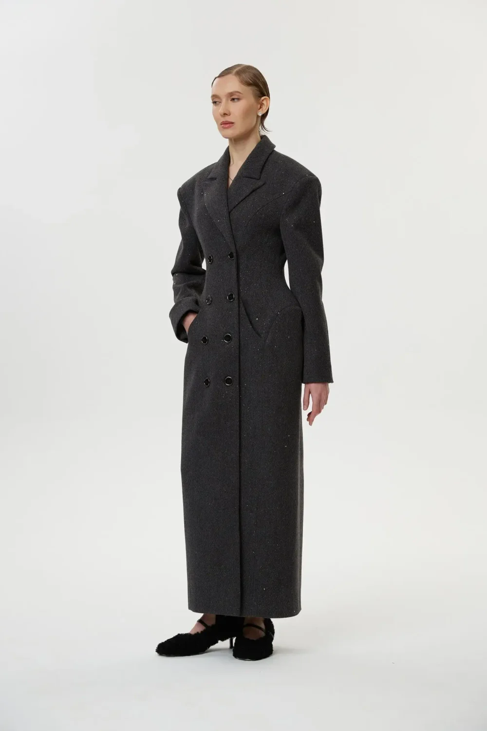 Приталенное пальто Sparkles, Серое