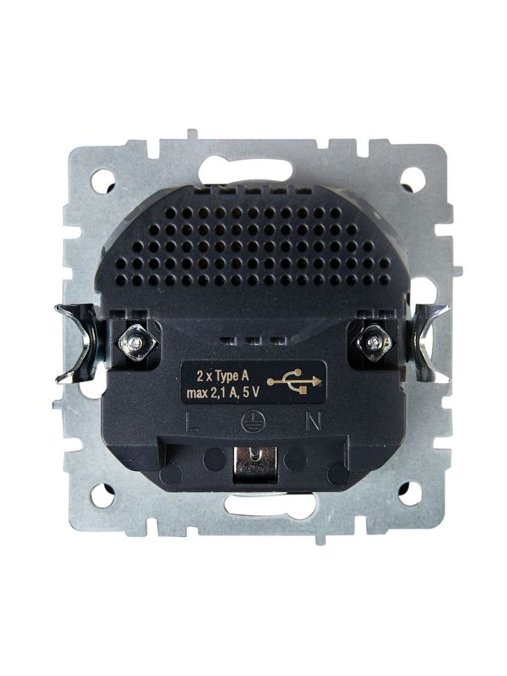 Розетка BRITE РЮш10-1-БрЧ 16А с USB A+A 2.1А с заземл. защ. шторки механизм черн. IEK BR-R14-16-U21-D21-K02