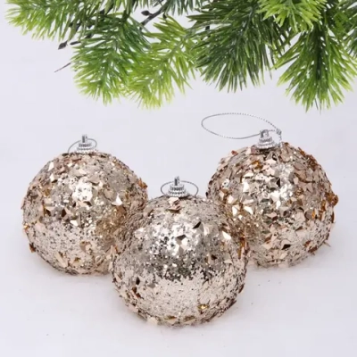 Новогодние шары «GLAME - Волшебный блеск» 8 см (набор 3 шт), Шампань