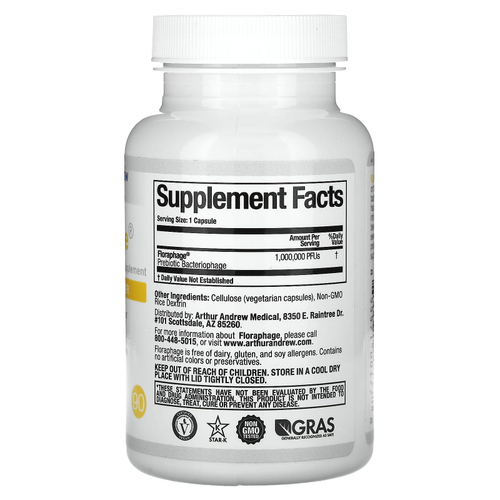 Arthur Andrew Medical, Floraphage, добавка для повышения эффективности пробиотика, 1 000 000 БОЕ, 90 капсул