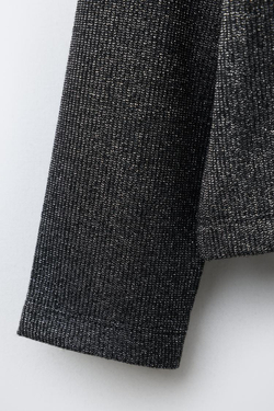 ZARA ФУТБОЛКА В РУБЧИК С БЛЁСТКАМИ, ЧЕРНЫЙ/СЕРЕБРЯНЫЙ