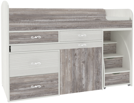 Кровать-чердак КарИВи Малыш 6 Белое Дерево Бетон