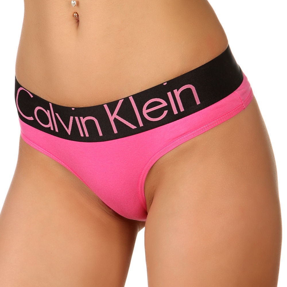 Женские трусы стринги розовые с черным поясом Calvin Klein Women String Pink Waistband BLACK