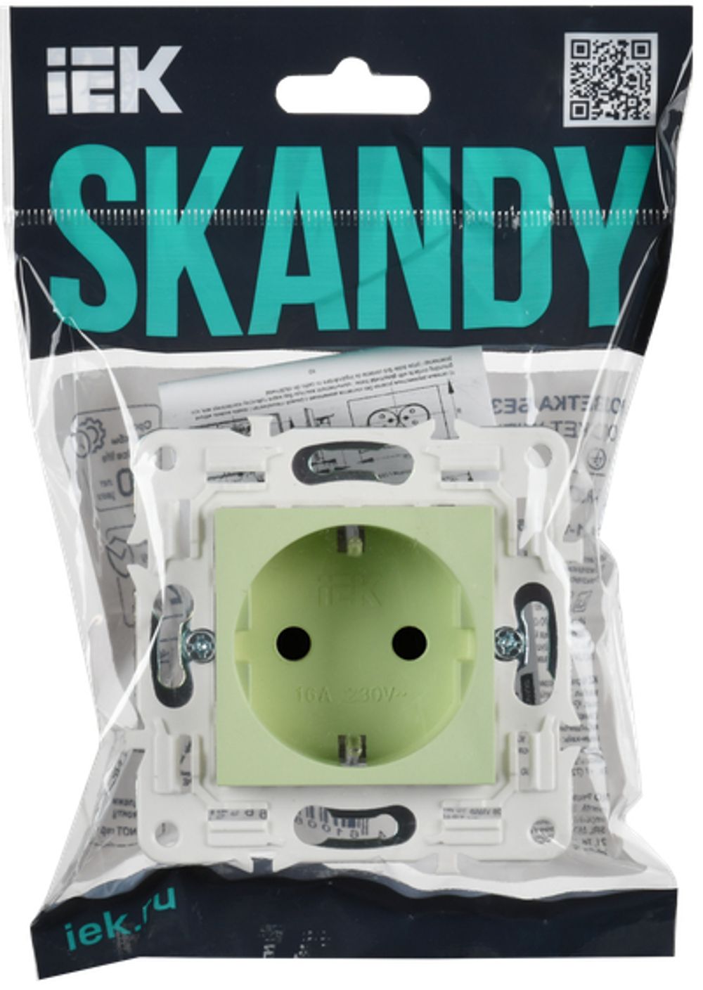 SKANDY Розетка с заземлением с защитными шторками 16А безвинтовое крепление SK-R06G мятный IEK