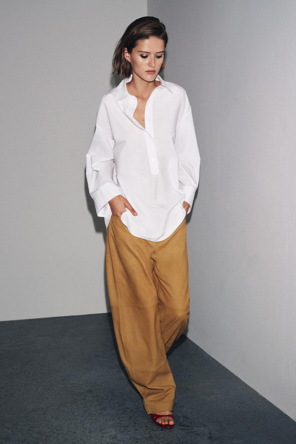 ZARA РУБАШКА ИЗ ПОПЛИНА — ZW COLLECTION, БЕЛЫЙ