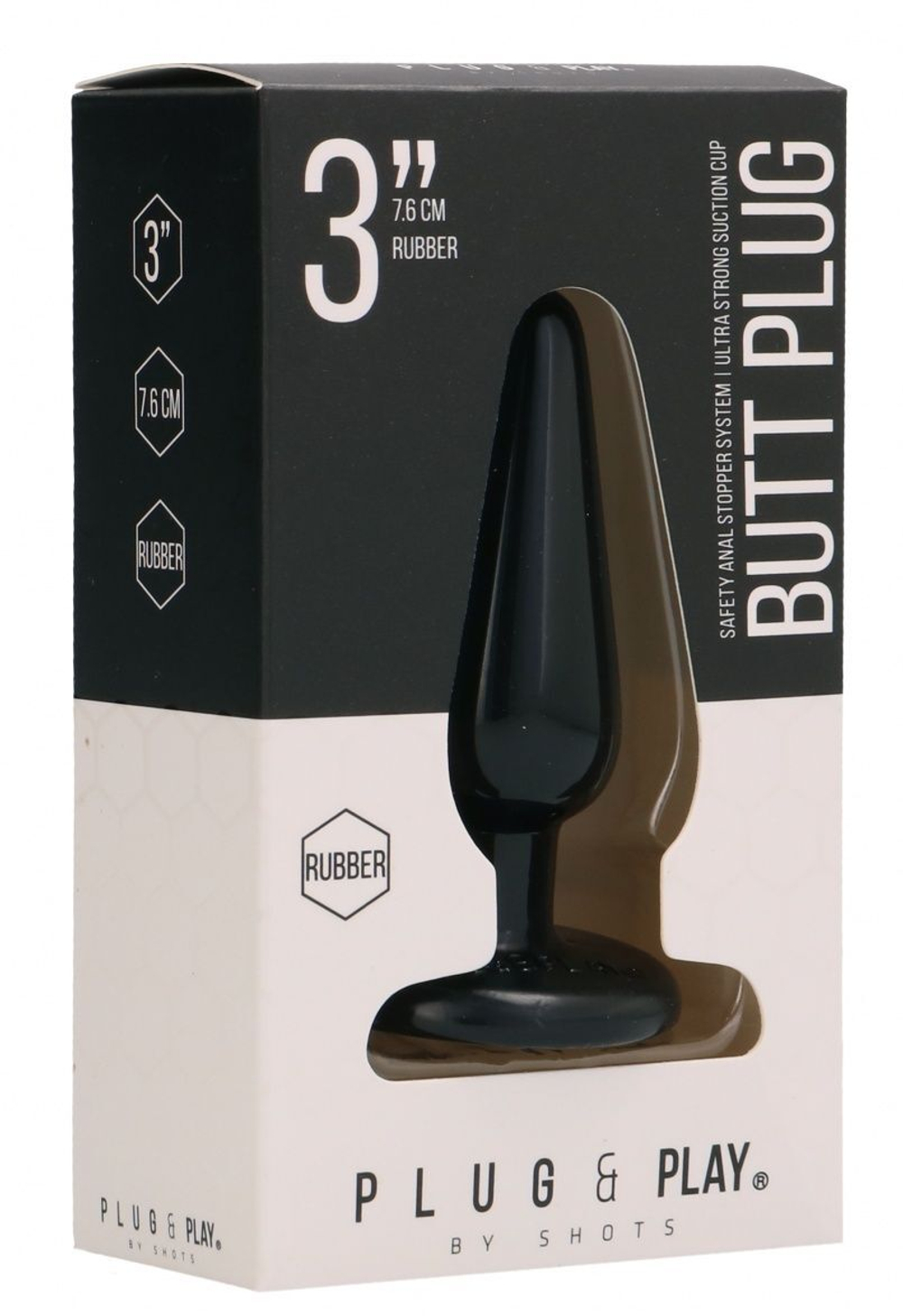 Черная коническая анальная пробка Basic 3 Inch - 7,6 см.