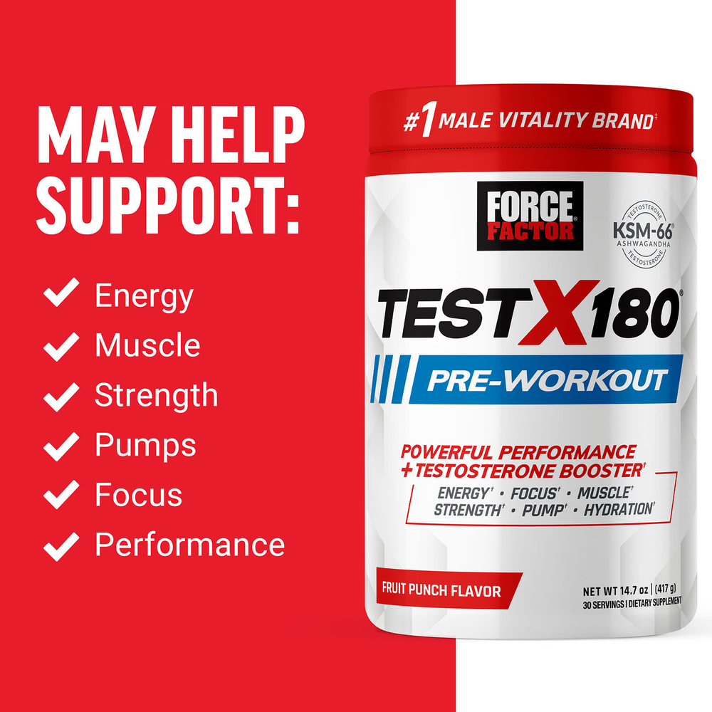 Force Factor, Test X180, предтренировочный комплекс, фруктовый пунш, 417 г (14,7 унции)