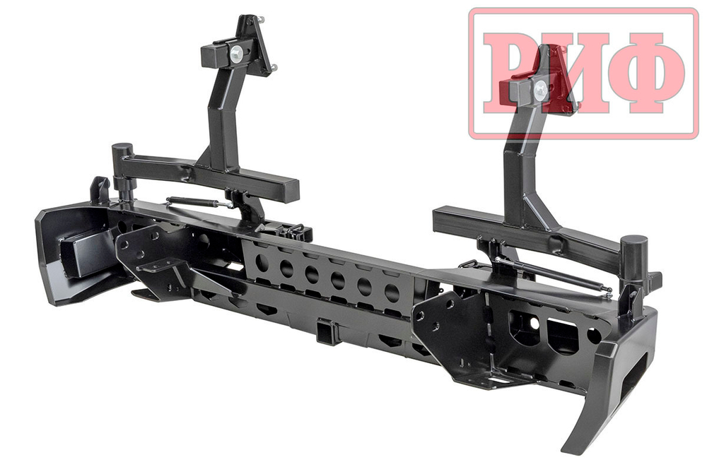 Бампер силовой задний Toyota Tundra 2007-09.2013 с квадратом под фаркоп, 2-мя калитками, фонарями, подсветкой номера РИФ