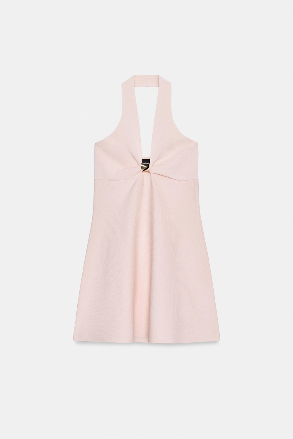 ZARA КОРОТКОЕ ТРИКОТАЖНОЕ ПЛАТЬЕ С ЗОЛОТИСТОЙ ОТДЕЛКОЙ, ЦВЕТ РОЗОВОГО ДЕРЕВА