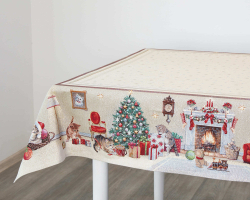 Скатерть 140х240см Mix&Match Home Котята у камина бежевая