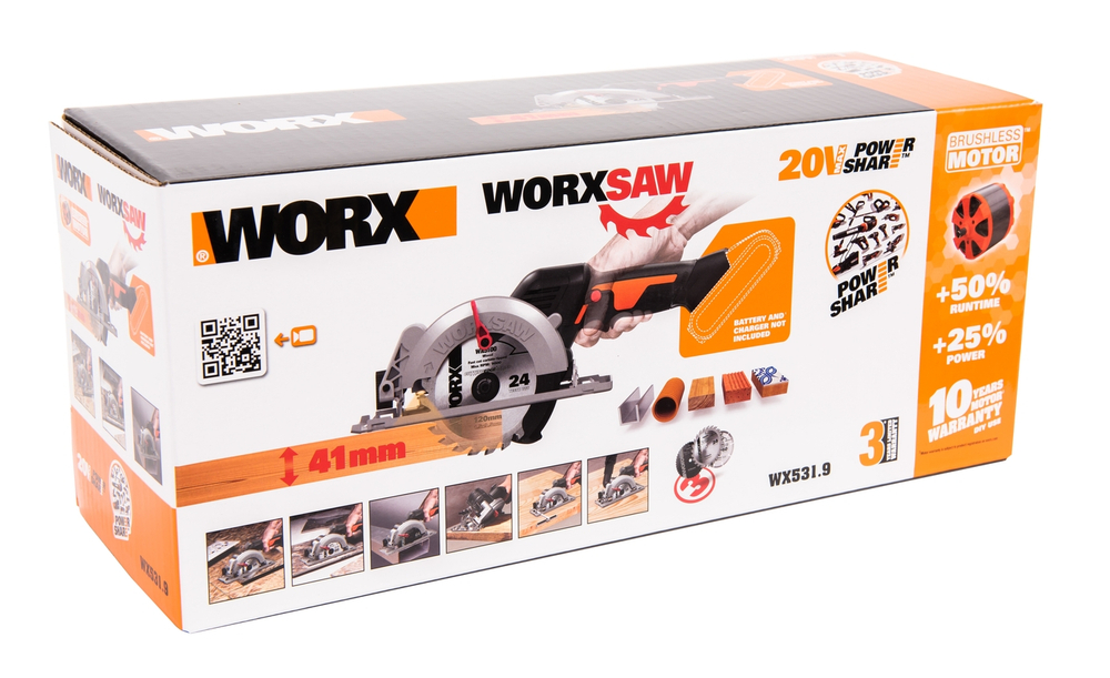 Циркулярная мини-пила аккумуляторная бесщеточная 120 мм 20В WORX worxsaw WX531.9