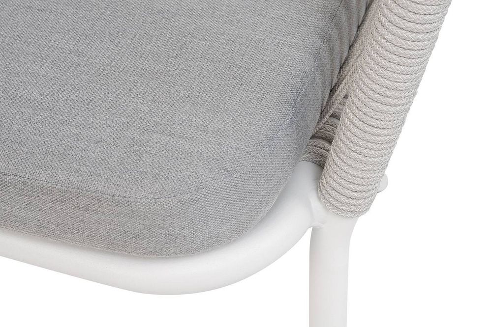 "Марсель" стул плетеный из роупа, каркас алюминий белый муар, роуп светло-серый меланж круглый tex, ткань светло-серая