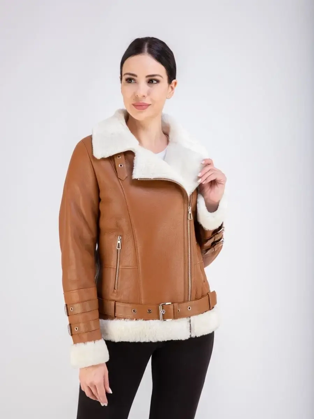 Дубленка авиатор женская натуральная короткая зима Турция