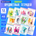 Тетради предметные комплект 12 ПРЕДМЕТОВ 48 л. матовая ламинация лак BRAUBERG "CALM" (2 штуки в упаковке)