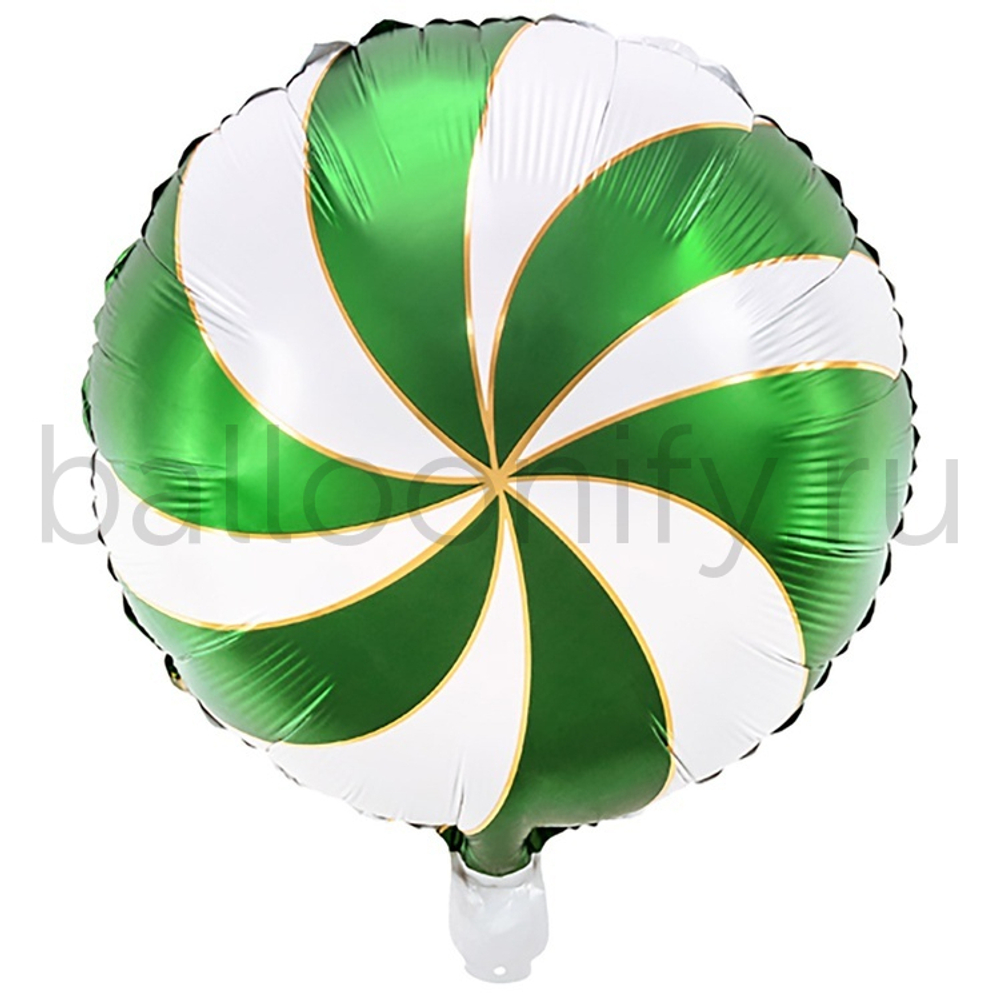 Фольгированная фигура, круг, " Леденец Green/White,18"/45СМ