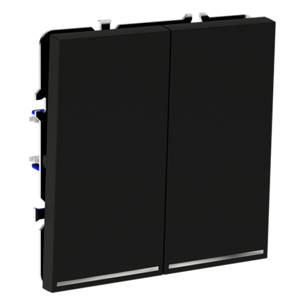 Выключатель встраиваемый VOLTUM S70 двухклавишный с подсветкой 10А, (черный матовый)