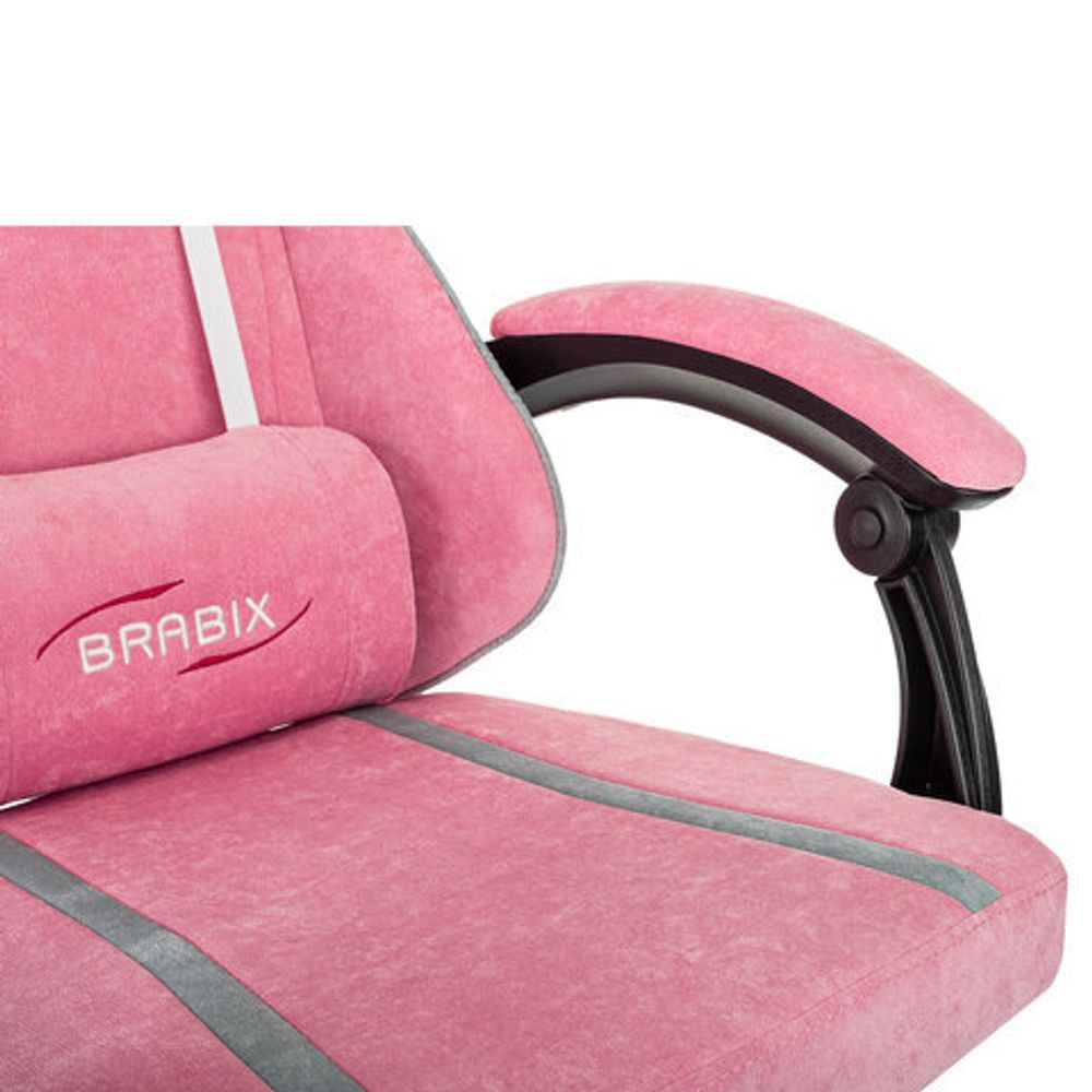 Кресло компьютерное BRABIX "Shooter GM-123", 2 подушки, ткань, розовое/серое, 533213