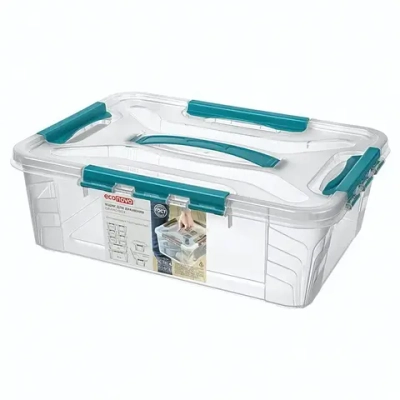 Контейнер для хранения с крышкой, ручкой и ручками-защелками «GRAND BOX», голубой, 39*29*12,4см, 10л