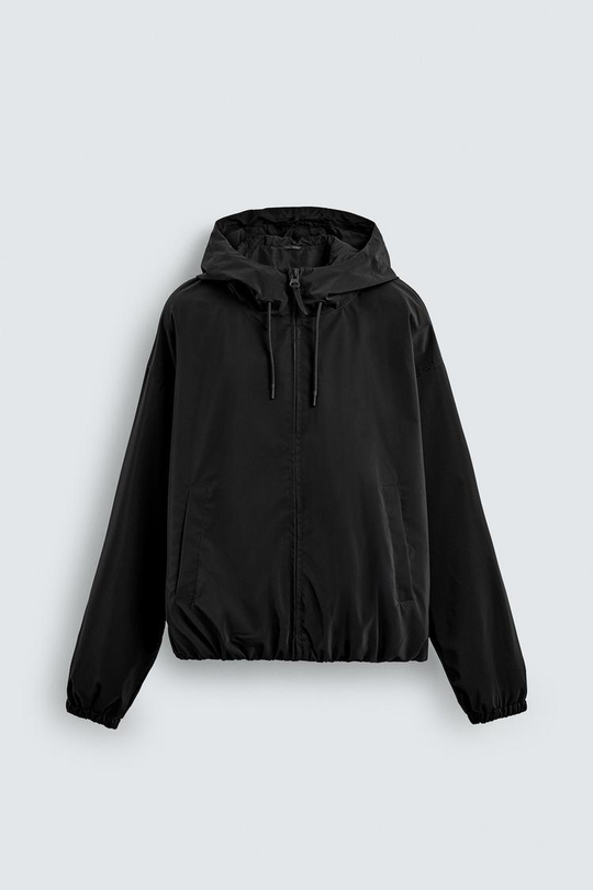 ZARA КУРТКА ИЗ ВЫСОКОТЕХНОЛОГИЧНОЙ ТКАНИ С КАПЮШОНОМ, ЧЕРНЫЙ