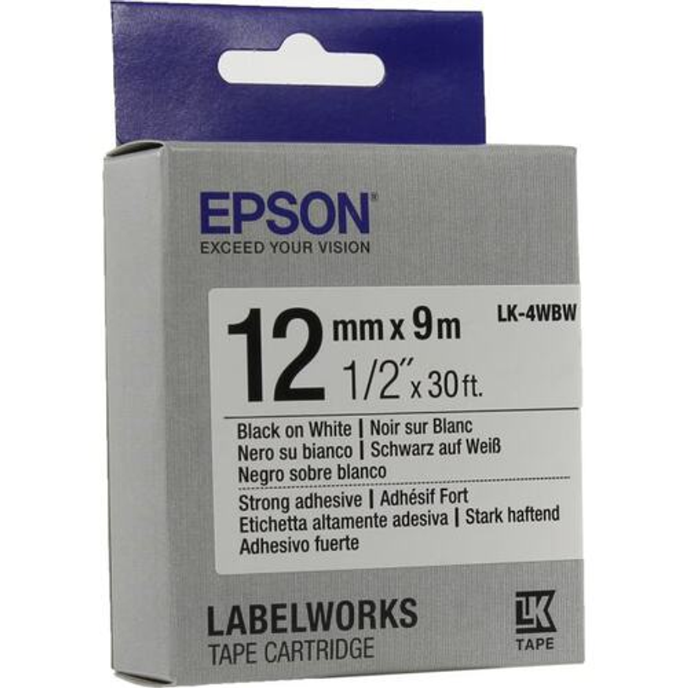 Термотрансферная лента EPSON C53S654016 LK-4WBW (12мм x 9м, Black on White)