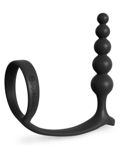 Черная анальная цепочка с эрекционным кольцом Ass-gasm Cockring Anal Beads (Цвет: черный)
