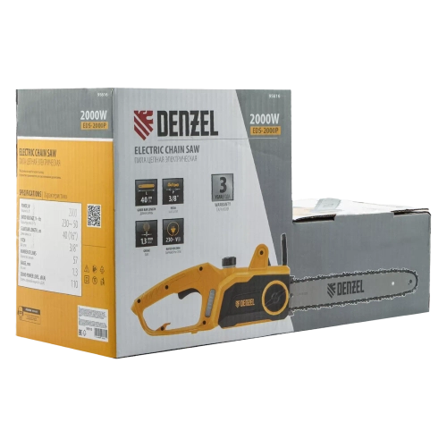 Пила цепная электрическая EDS-2000P, 2 кВт,поперечная, шина 40 см, шаг 3/8, паз 1.3 мм, 57 звеньев Denzel, 95616