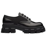 PRADA Monolith Brushed Leather And Nylon Lace Up "Black"