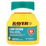Bayer, Схема приема аспирина с безопасным покрытием, низкая доза, 81 мг, 120 таблеток, покрытых кишечнорастворимой оболочкой