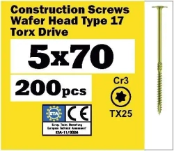 Саморез конструкционный 5х70 прессшайба, TX25, (200 шт), SEWMETIZ