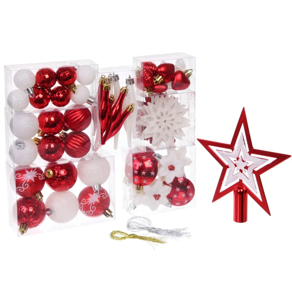 Набор ёлочных украшений «Сказочная зима» 45 предметов, Красный/Белый