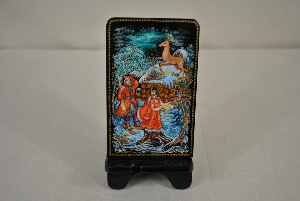 Сувенирная подставка для телефона с росписью Палех "Серебряное копытце"