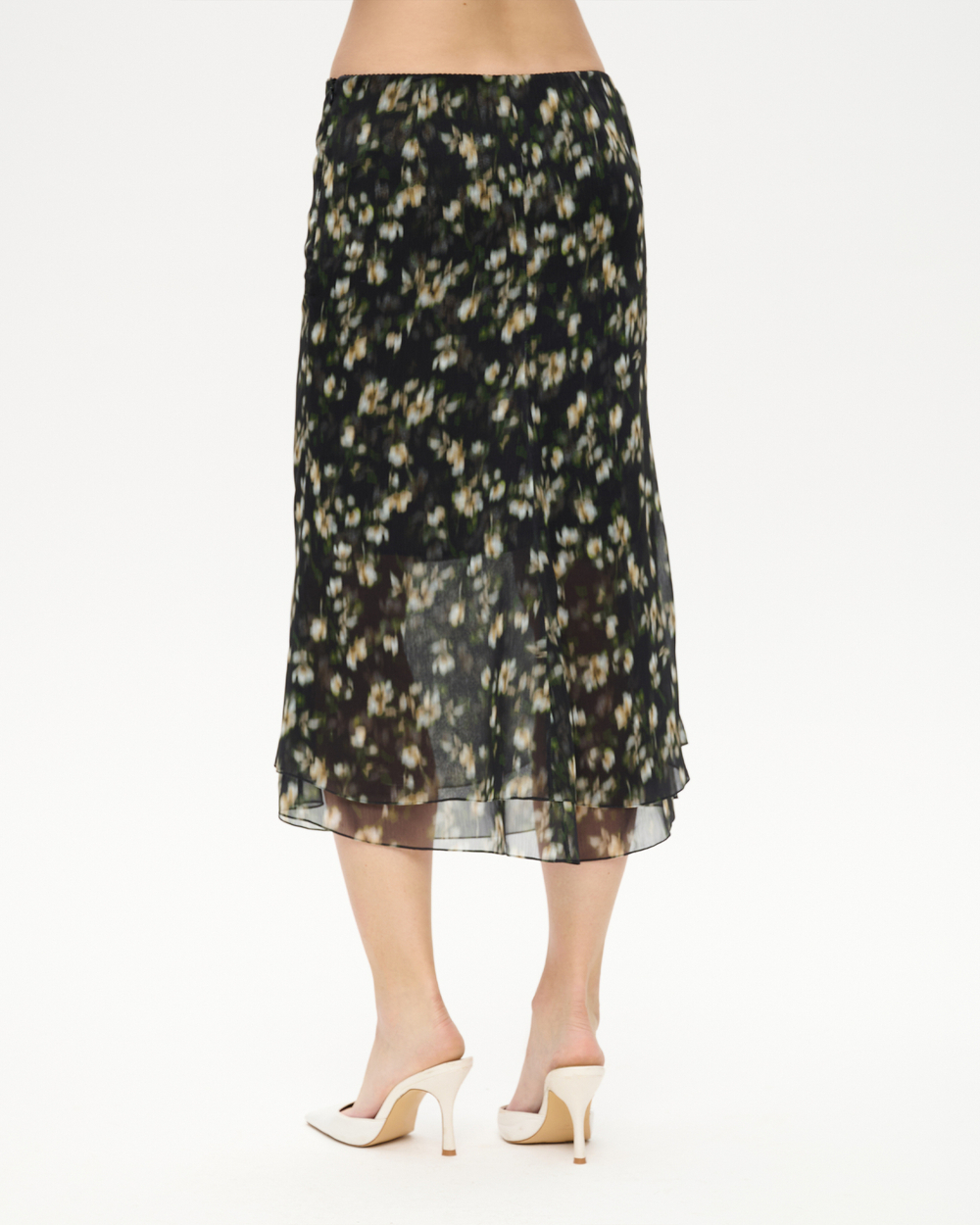 Юбка двухслойная миди из принтованного шифона