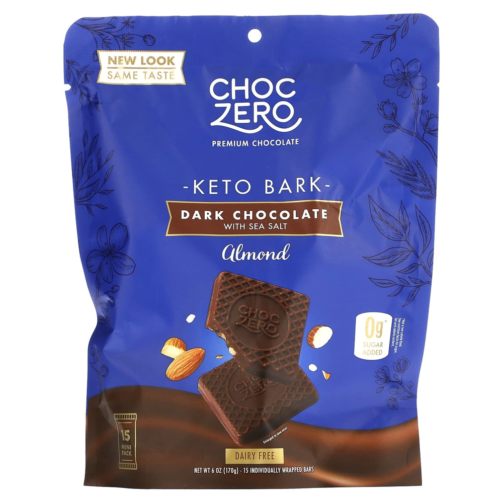 ChocZero, черный шоколад с морской солью, миндаль, без сахара, 6 мини-плиток, по 28 г (1 унции)