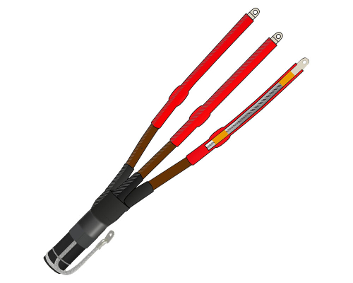 Муфта термоусаживаемая внутренней установки на трехжильный кабель с СПЭ-изоляцией без брони на напряжение до 10 кВ с ленточным экраном 3ПКВТпНнг-LS-10-70...120-КлЭ (с наконечниками)