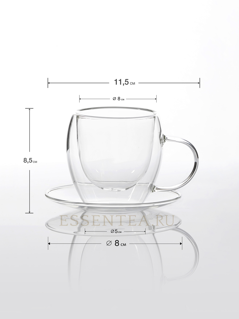 Чашка стеклянная с ручкой в комплекте с блюдцем 150мл