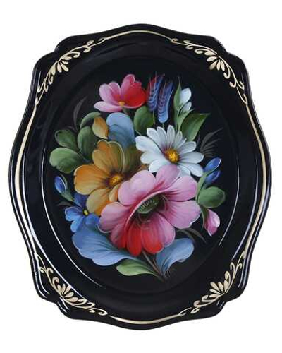 Жостовский поднос декоративный, размер 20х17 см (A3), металлический