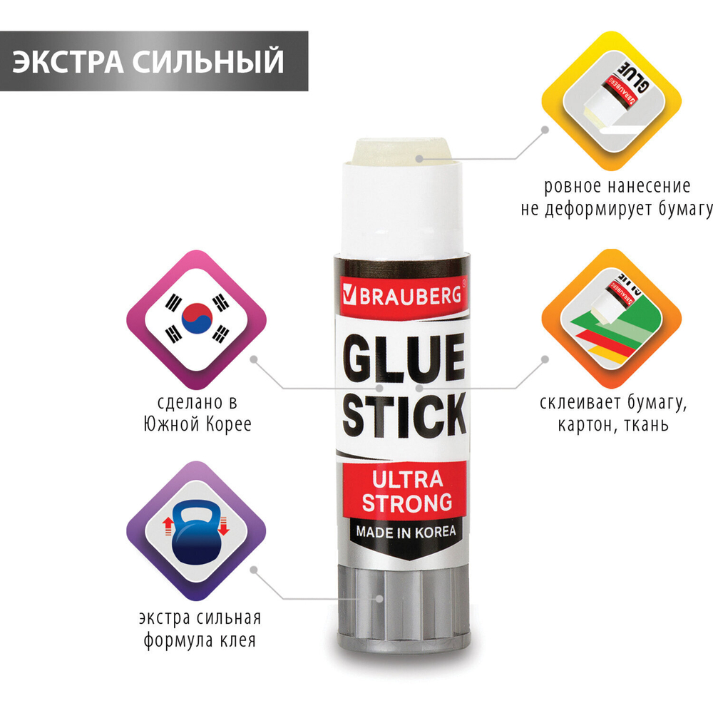 Клей-карандаш BRAUBERG ULTRA STRONG усиленная ФОРМУЛА 15 г ЮЖНАЯ КОРЕЯ (20 штук в упаковке)