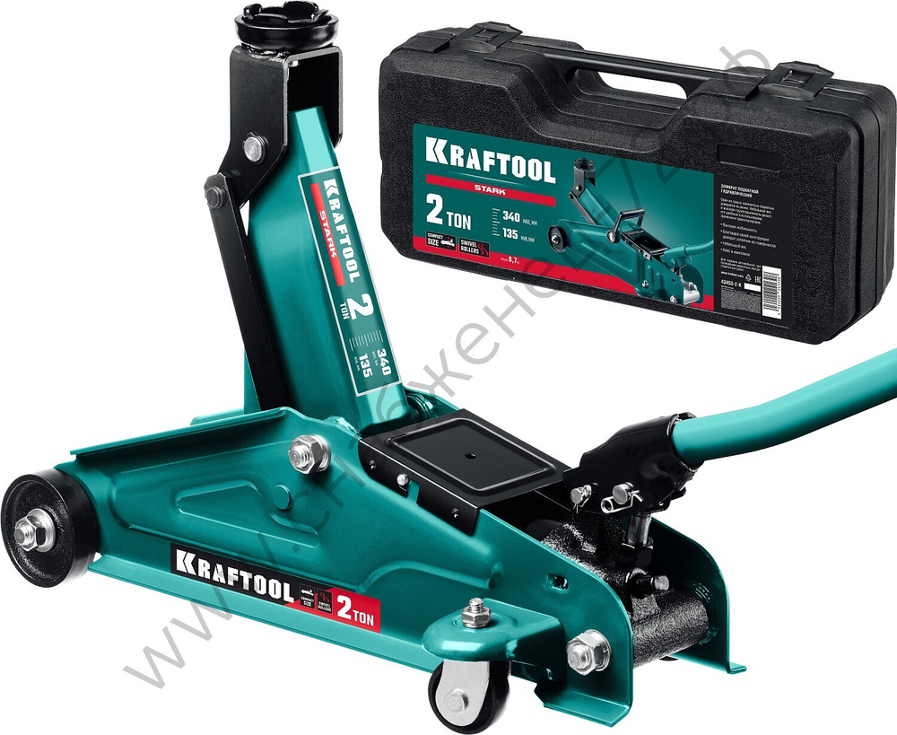 KRAFTOOL STARK, в кейсе 2 т, 135 - 340 мм, для легковых а/м, подкатной домкрат (43453-2-K)