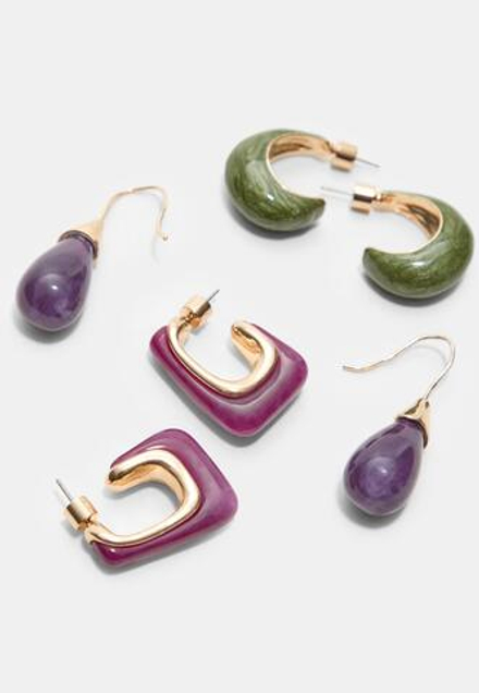 STRADIVARIUS Набор из 3 контрастных сережек-колец и капель, сиреневый