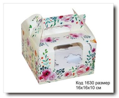 Коробка код 1630 с окном размер 16х16х10 см для капкейков