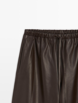 Massimo Dutti Брюки саруэль из кожи наппа, коричневый