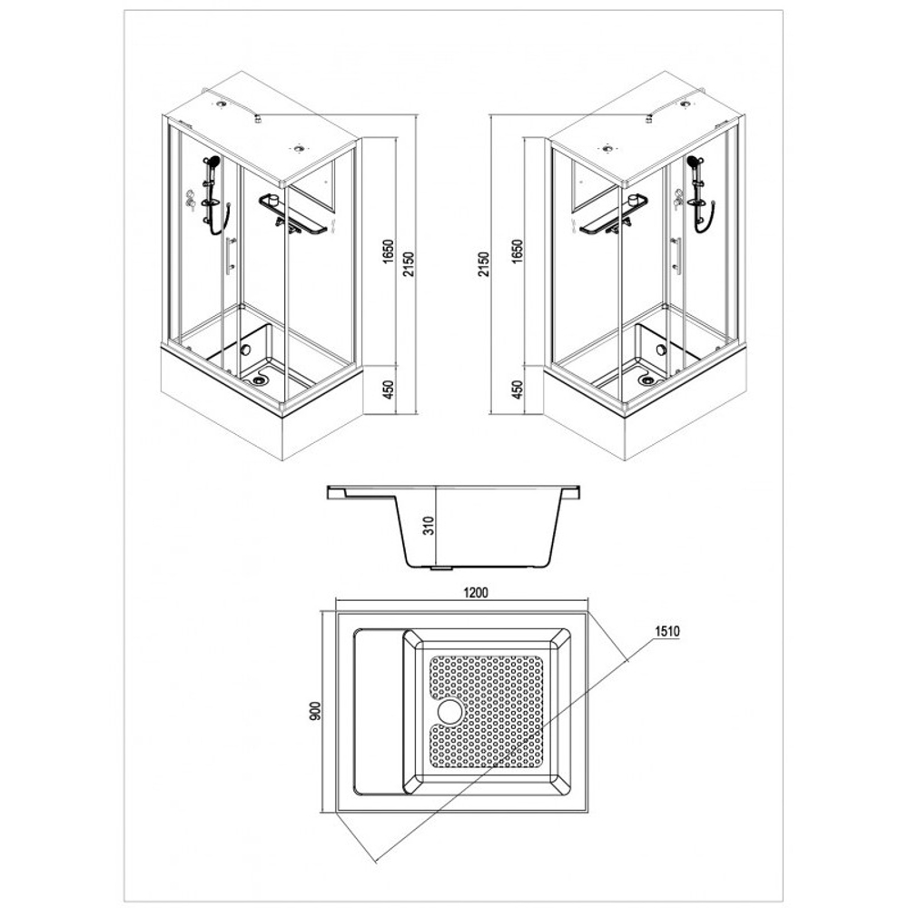 Душевая кабина Esbano (Эсбано) EST-129CKRB L, с высоким поддоном, 120x90x210
