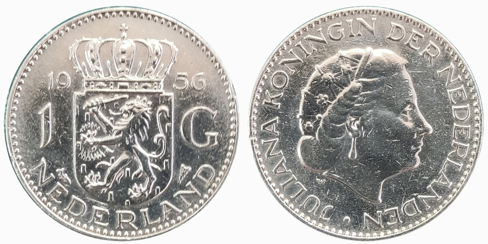 Нидерланды 1 гульден, 1954-1967 Королева Юлиана XF