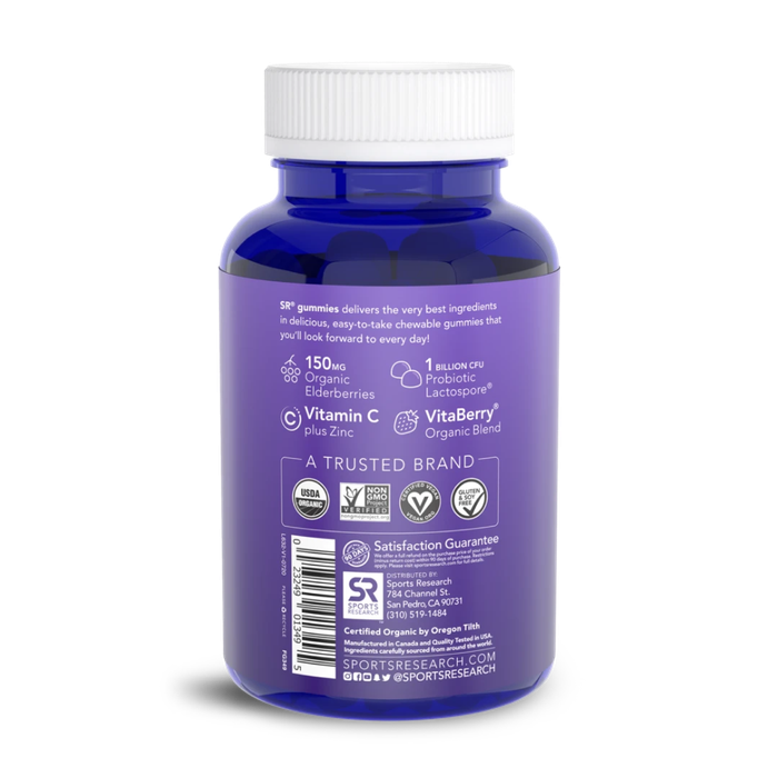 Organic Elderberry Vitamin C + Zinc, Комплекс Бузины + Витамин C, Цинк и Пробиотики, Sports Research (60 жевательных капсул)