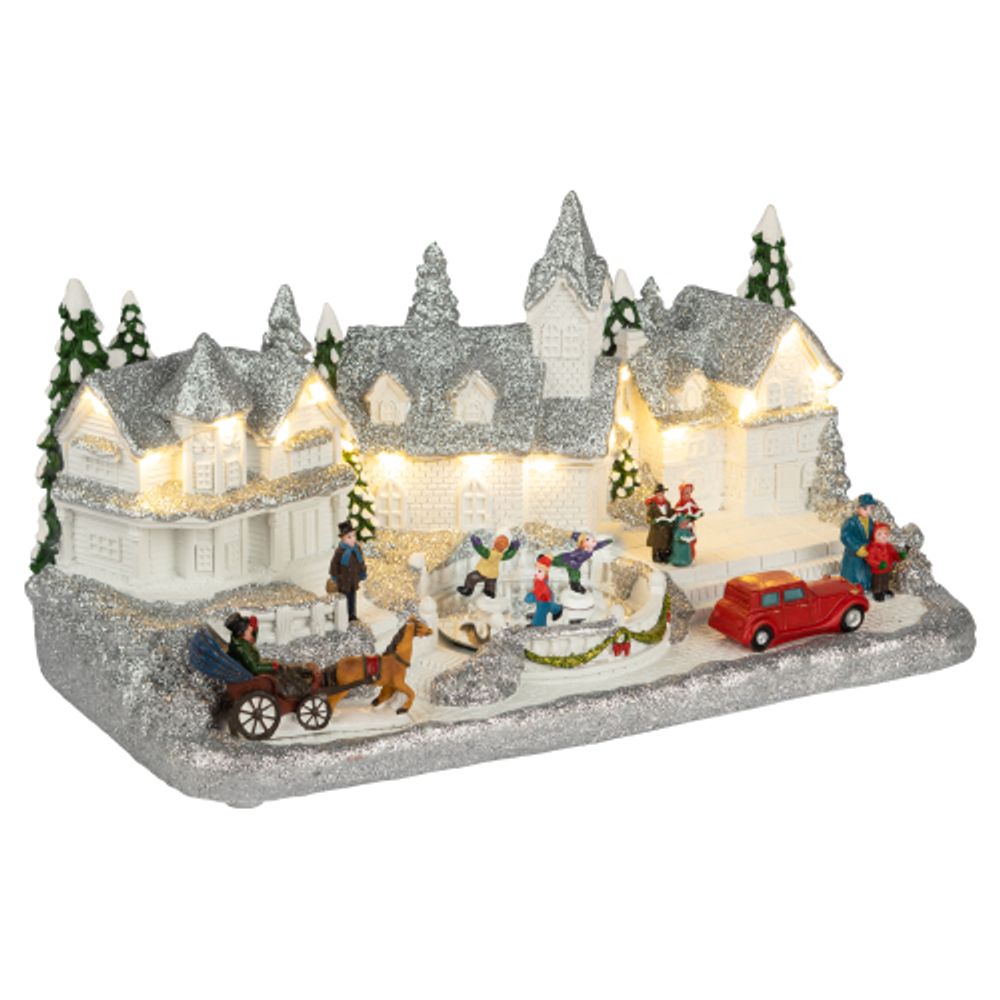 Светодиодная новогодняя фигура ЭРА EFIS-S08 композиция Снежная деревня теплый белый свет 3АА 31*16*16 см