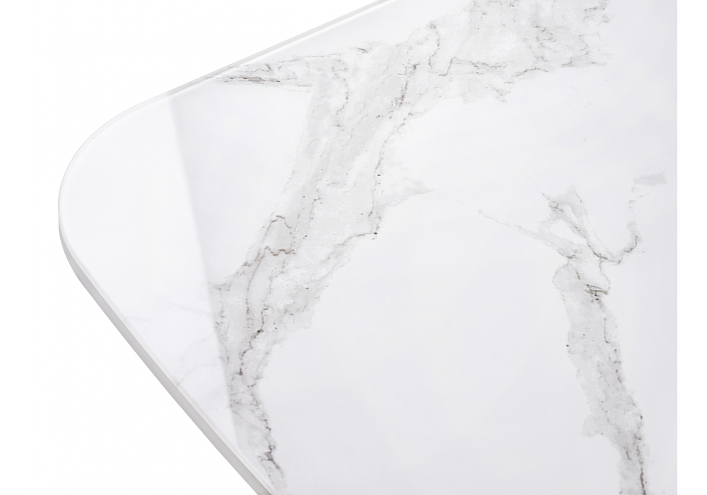 Стол стеклянный Woodville на тумбе Петир белая шагрень, дуб с пилением