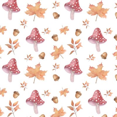 Акварельные листья и грибы