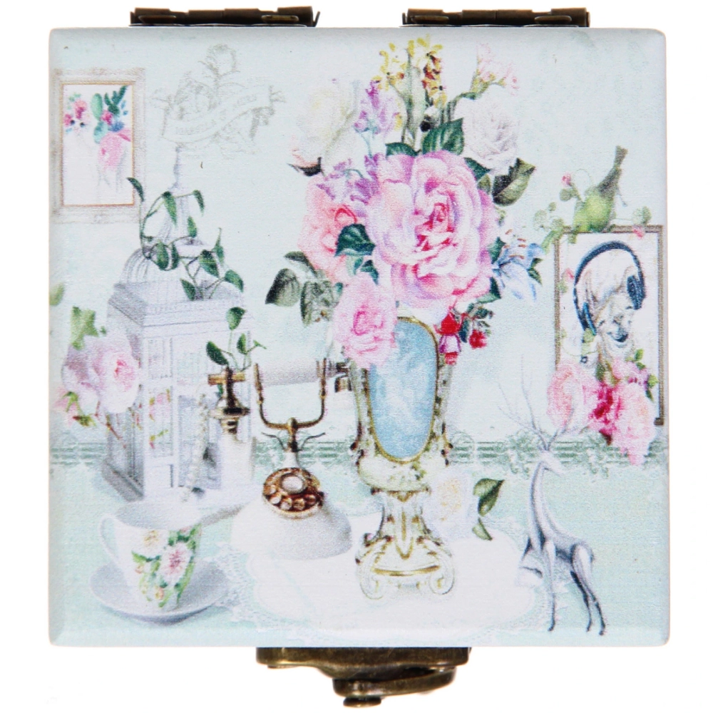 Шкатулка деревянная с зеркалом «МАРЦИПАН», пудровые пионы, 6.5*6.5*4.5см (в коробке)