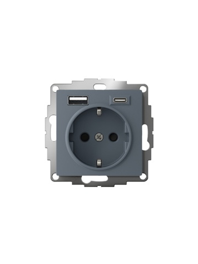 Розетка AtlasDesign 16А с 2-мя заряд. устройствами USB тип A+C 5В/2.4А 2х5В/1.2А механизм грифель SE ATN000732