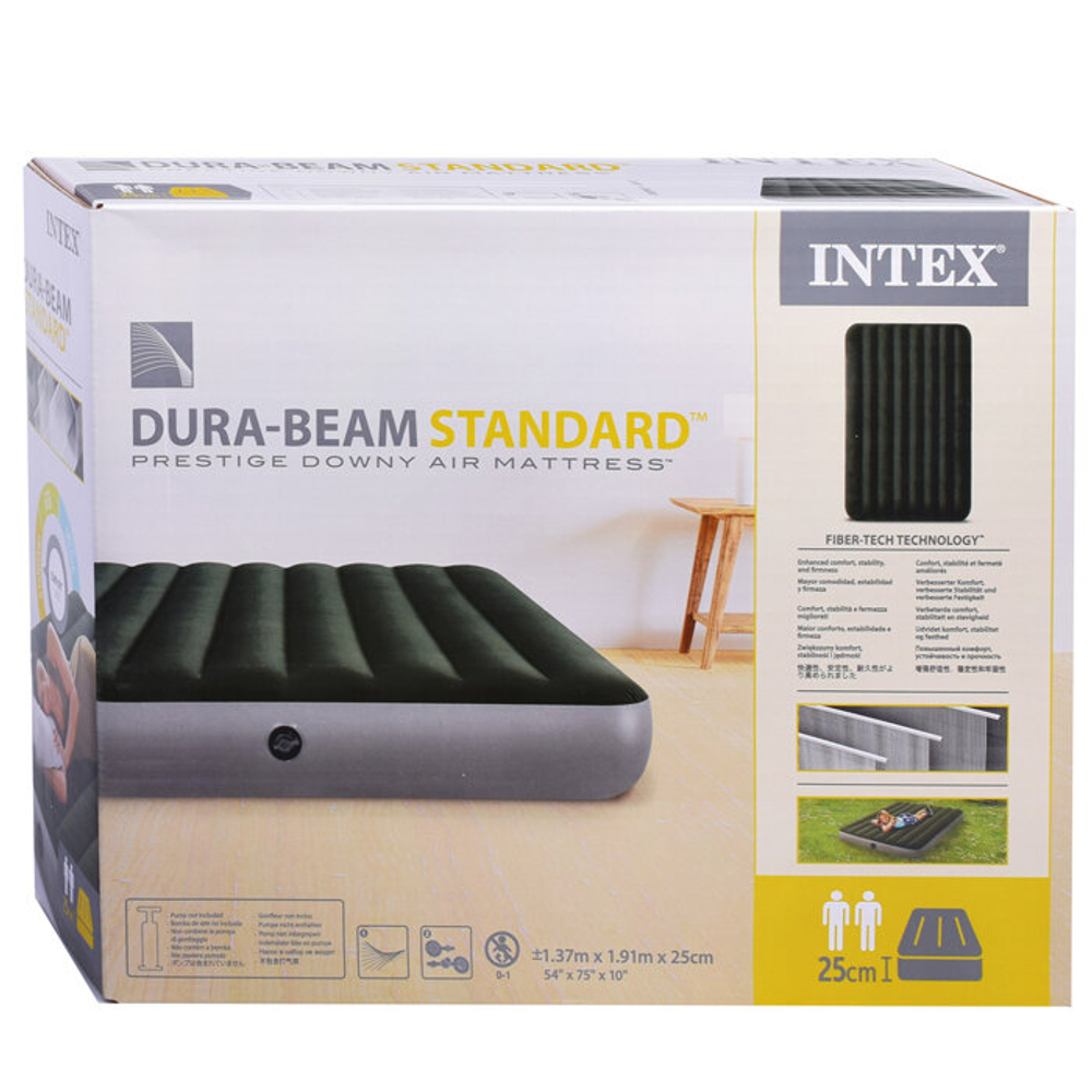 Мaтрас нaдувной Intex 64108 Prestige Downy 137х191х25 см / Крoвать нaдувная Интeкс двухспальная велюровая для дома и туризма